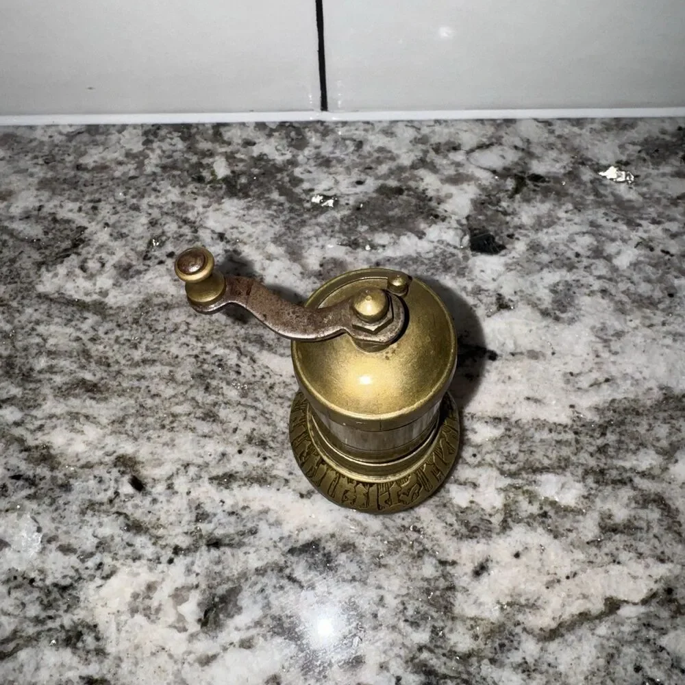 Vintage Brass Pepper Mill Hand Crank Grinder Ornate Turkish Style Spice Mill